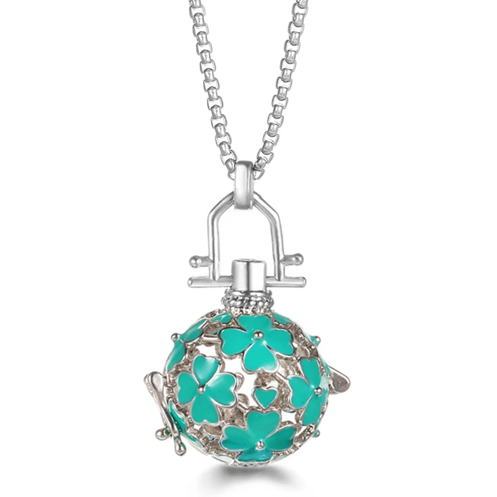 Mexico Chime Caller Angel Wing Music Symbol Aromatherapy Pendant Titanium Steel Chain Lava Ball Essential Oil Diffuser Necklace