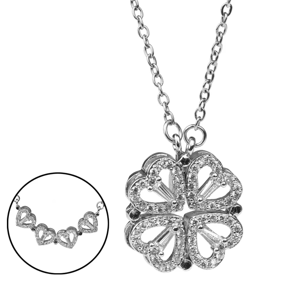 Special Design Closed Four-Leaf Clover Open Heart Magnetic Pendant Charm Necklace Women Gift Jewelry