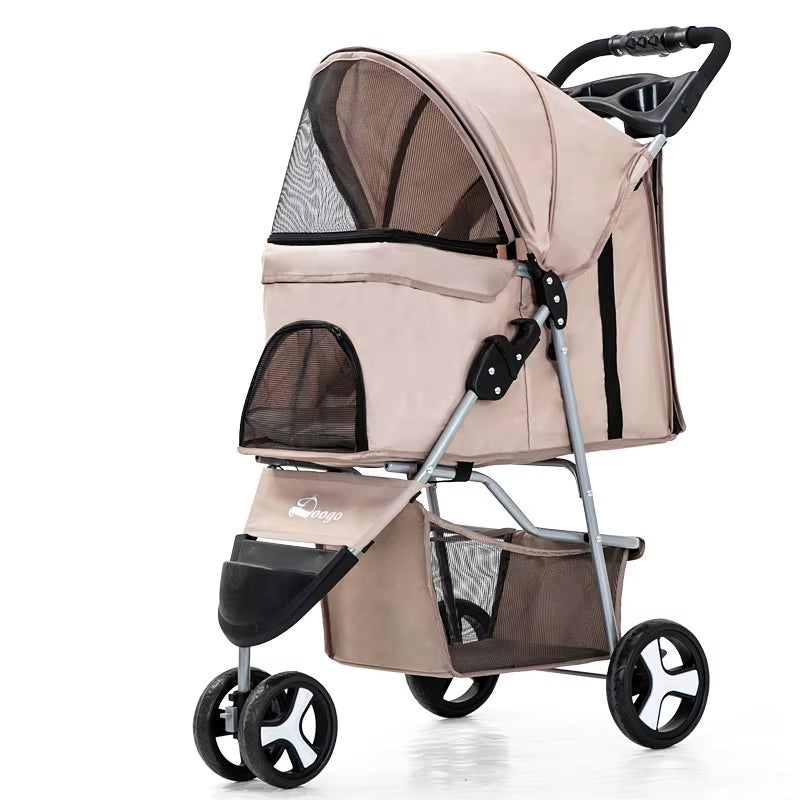 Lightweight Folding Pet Trolley Cat, Dog and Cart Three-Wheeled Pet Cart Go Out Cart Supplies Dog Stroller