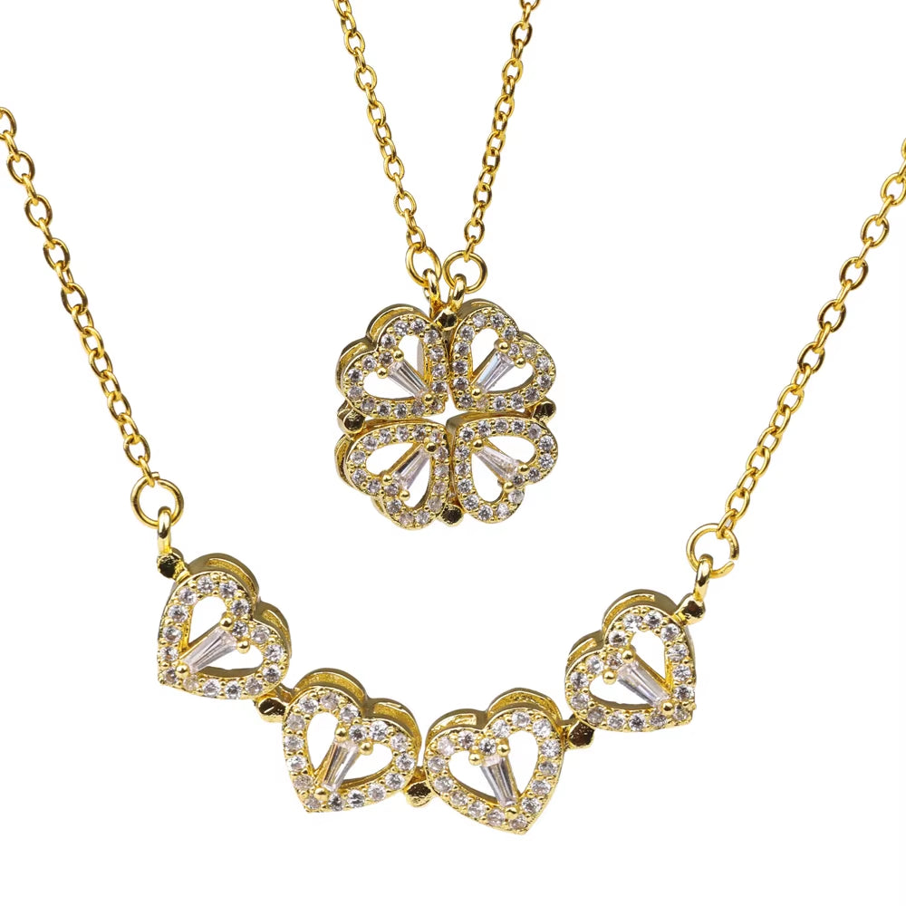 Special Design Closed Four-Leaf Clover Open Heart Magnetic Pendant Charm Necklace Women Gift Jewelry