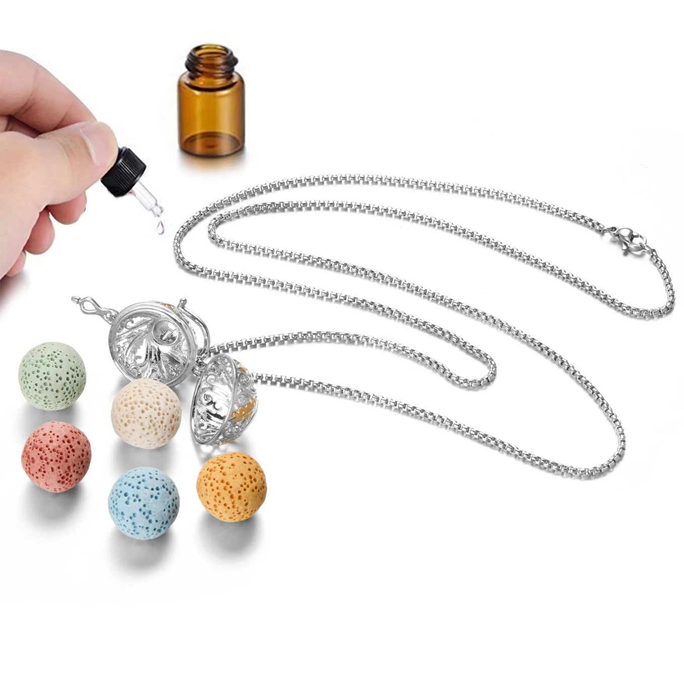 Mexico Chime Caller Angel Wing Music Symbol Aromatherapy Pendant Titanium Steel Chain Lava Ball Essential Oil Diffuser Necklace