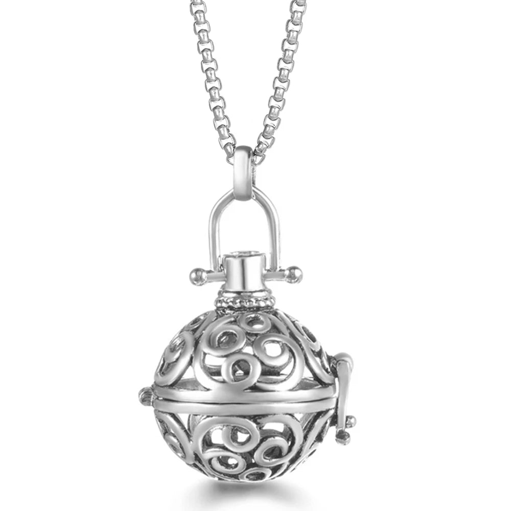 Mexico Chime Caller Angel Wing Music Symbol Aromatherapy Pendant Titanium Steel Chain Lava Ball Essential Oil Diffuser Necklace