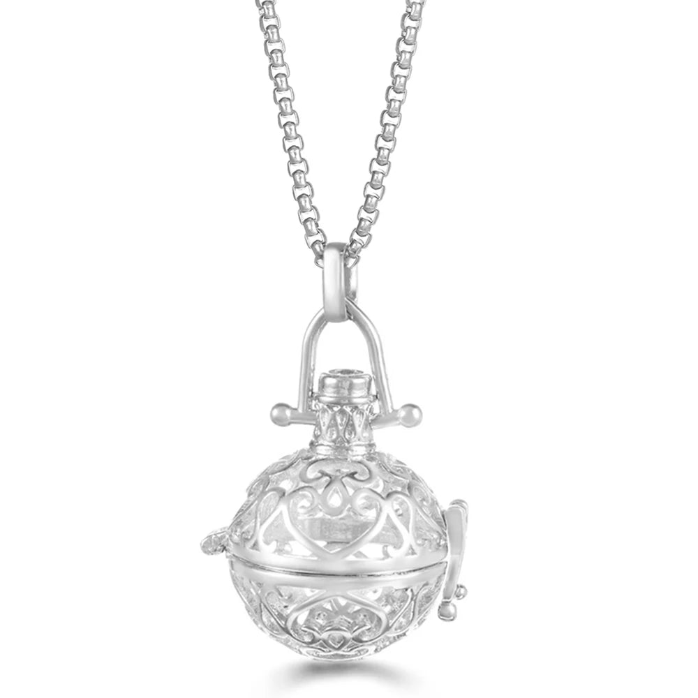Mexico Chime Caller Angel Wing Music Symbol Aromatherapy Pendant Titanium Steel Chain Lava Ball Essential Oil Diffuser Necklace