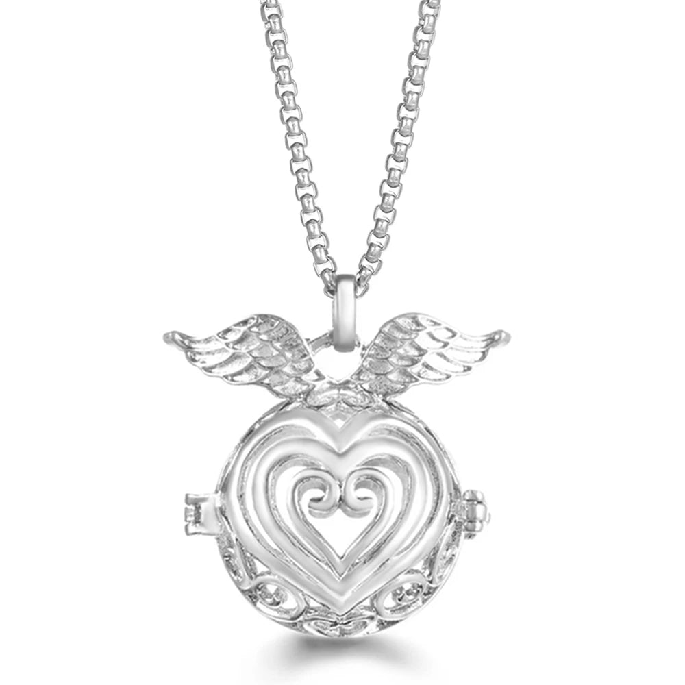 Mexico Chime Caller Angel Wing Music Symbol Aromatherapy Pendant Titanium Steel Chain Lava Ball Essential Oil Diffuser Necklace