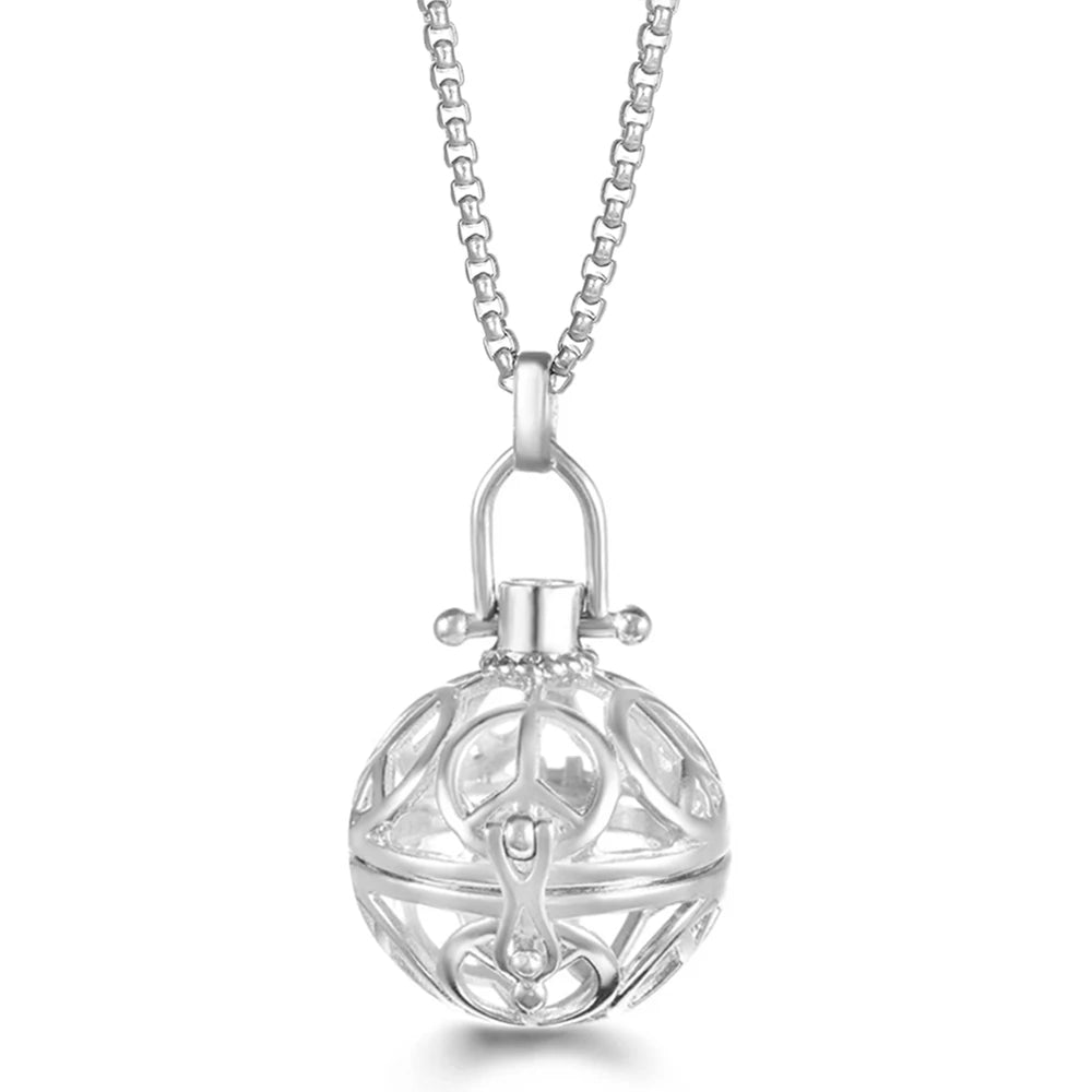 Mexico Chime Caller Angel Wing Music Symbol Aromatherapy Pendant Titanium Steel Chain Lava Ball Essential Oil Diffuser Necklace