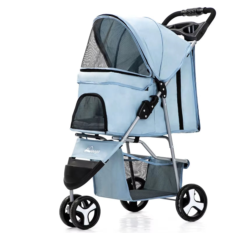 Lightweight Folding Pet Trolley Cat, Dog and Cart Three-Wheeled Pet Cart Go Out Cart Supplies Dog Stroller