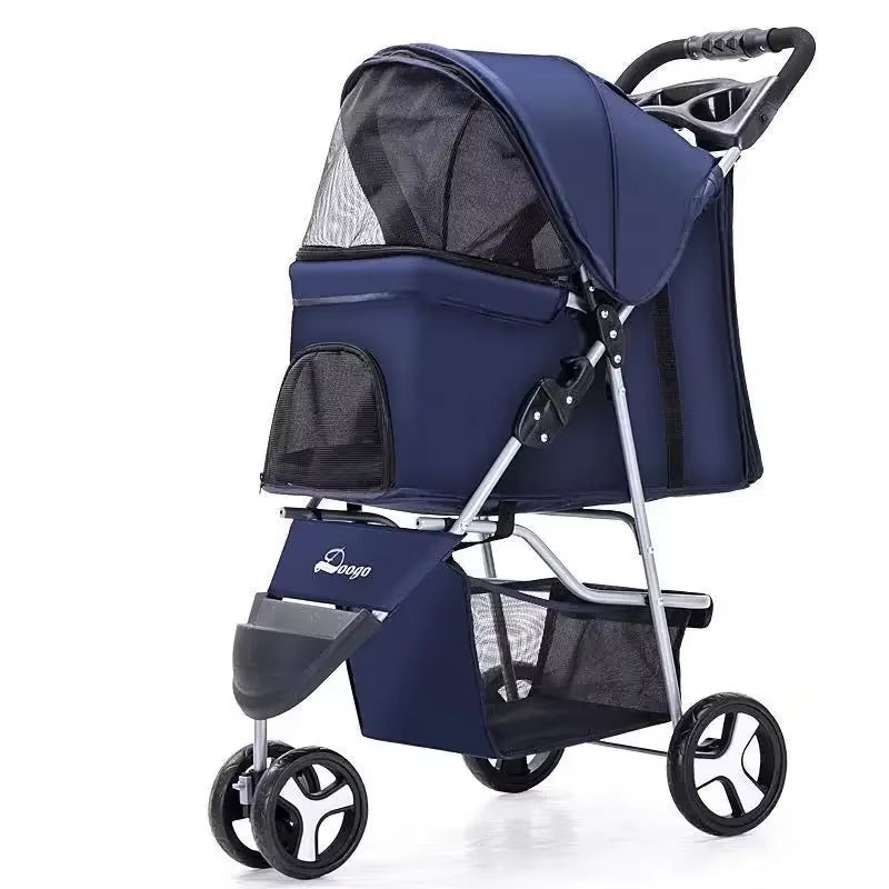 Lightweight Folding Pet Trolley Cat, Dog and Cart Three-Wheeled Pet Cart Go Out Cart Supplies Dog Stroller