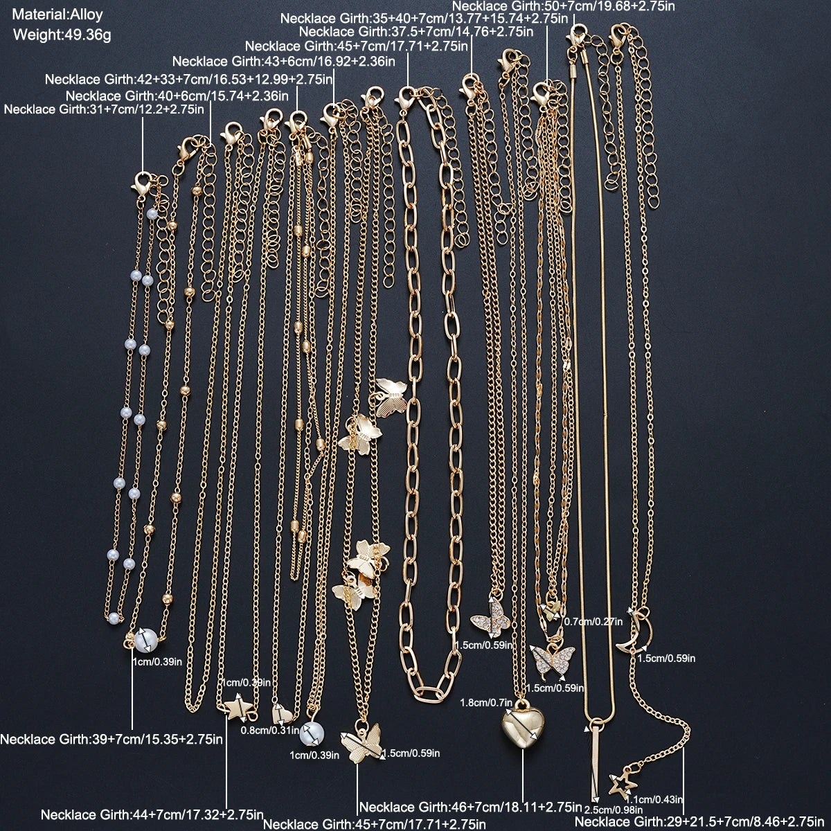 13Pcs Gold Pendant Necklace