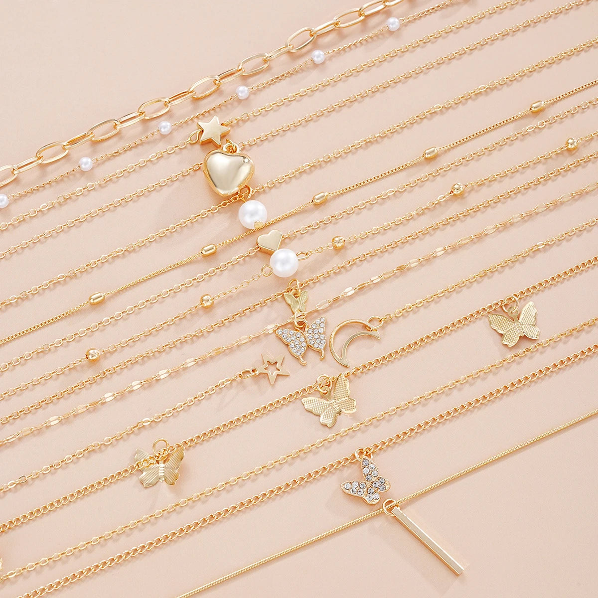 13Pcs Gold Pendant Necklace