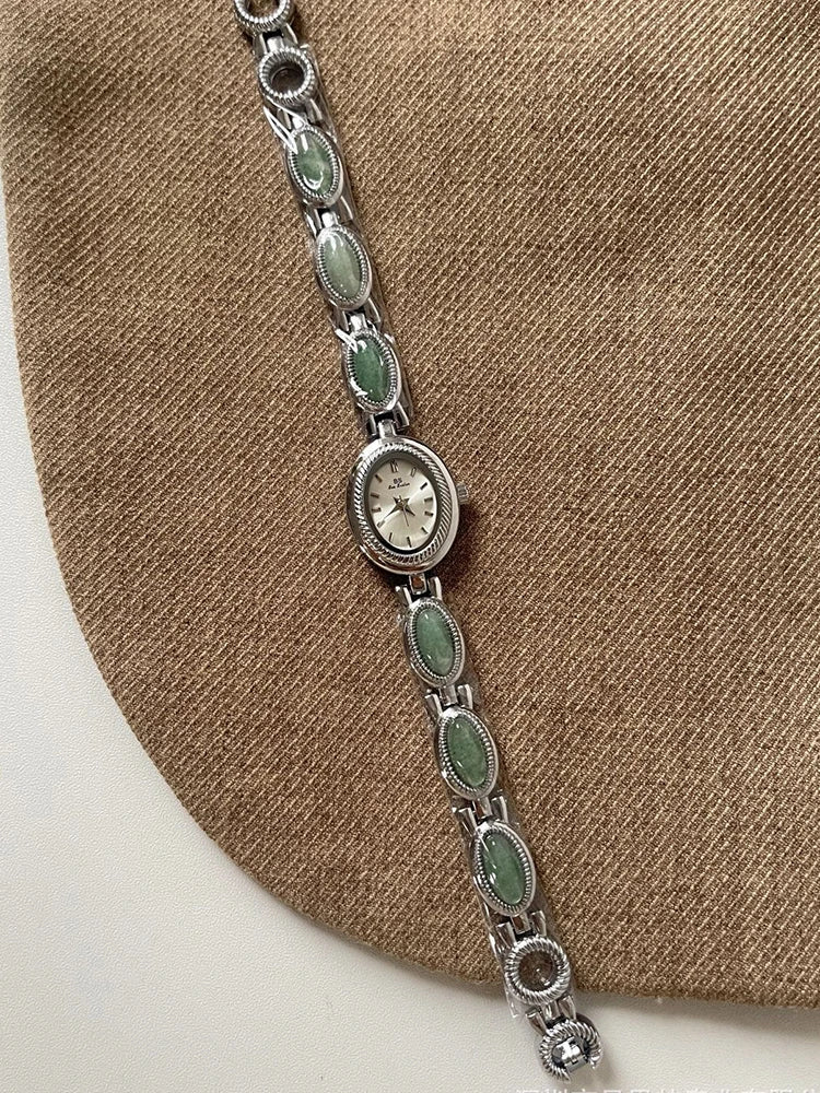 Luxury Jade Quartz Wristwatch