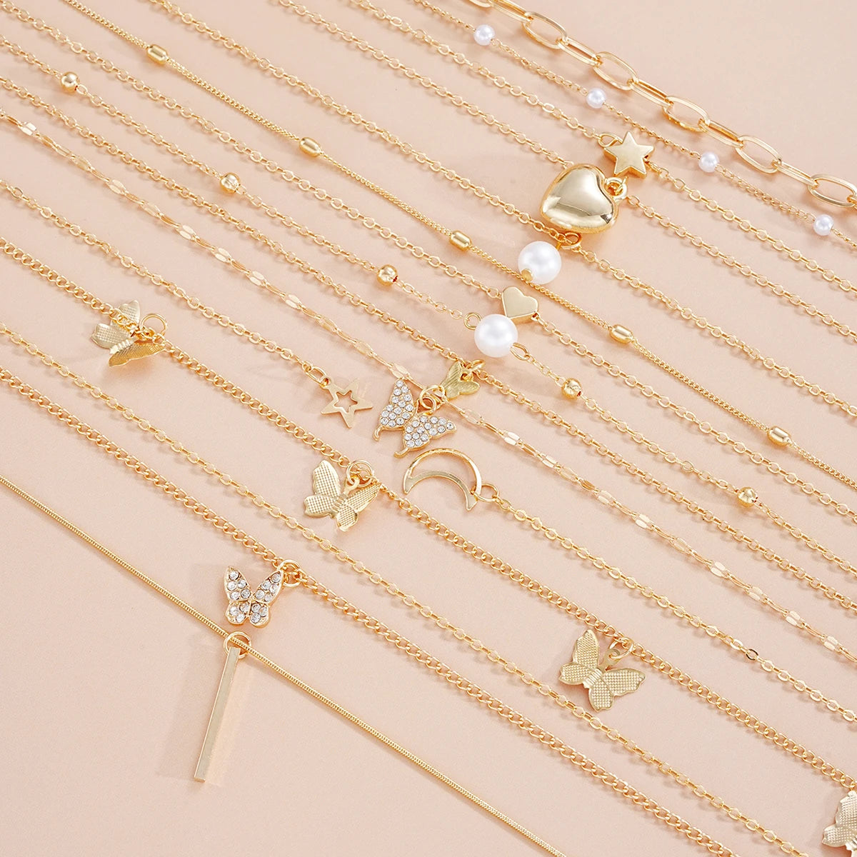 13Pcs Gold Pendant Necklace