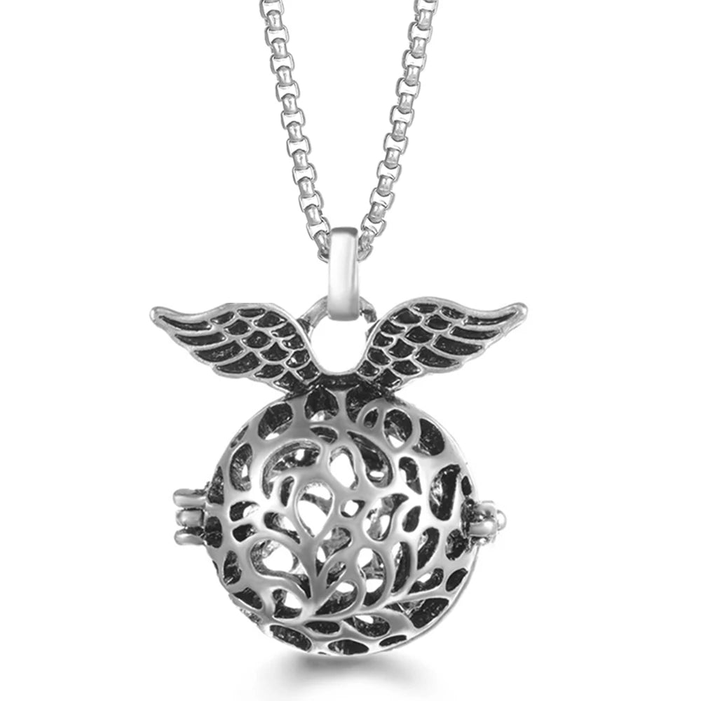 Mexico Chime Caller Angel Wing Music Symbol Aromatherapy Pendant Titanium Steel Chain Lava Ball Essential Oil Diffuser Necklace