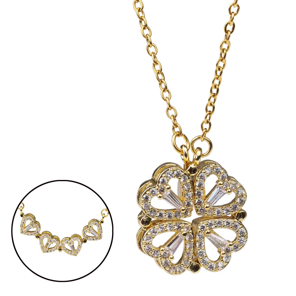 Special Design Closed Four-Leaf Clover Open Heart Magnetic Pendant Charm Necklace Women Gift Jewelry