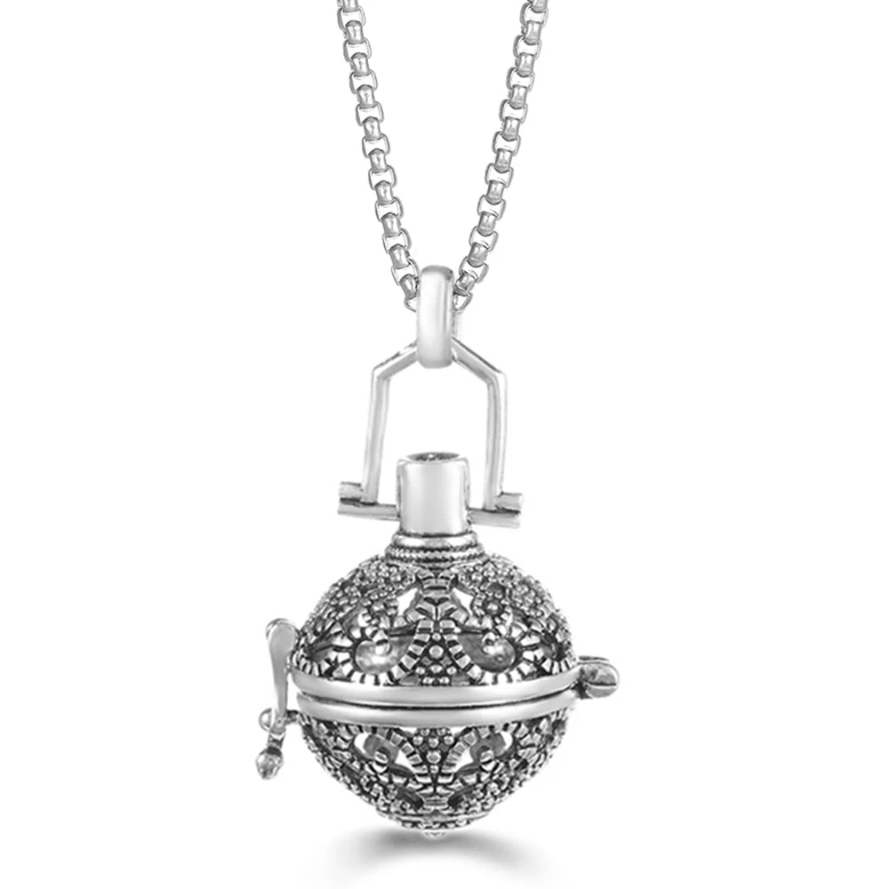 Mexico Chime Caller Angel Wing Music Symbol Aromatherapy Pendant Titanium Steel Chain Lava Ball Essential Oil Diffuser Necklace