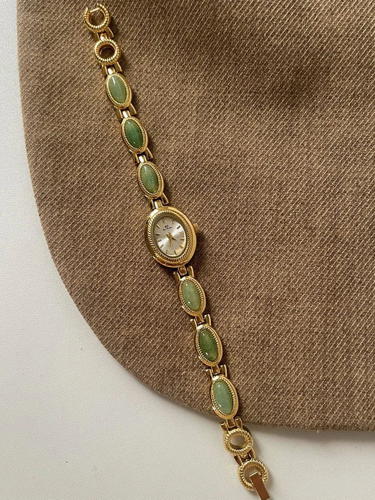 Luxury Jade Quartz Wristwatch