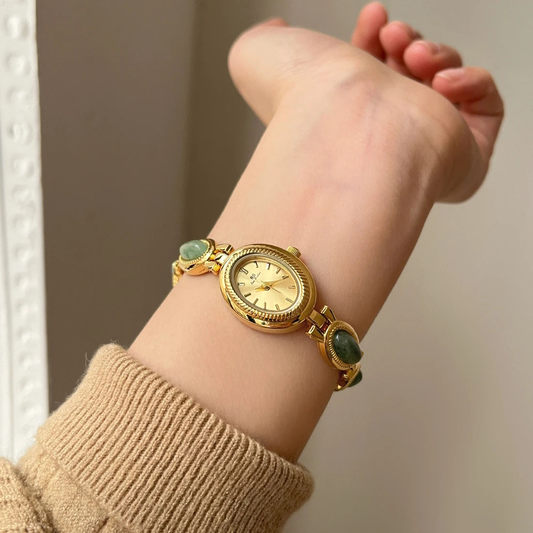 Luxury Jade Quartz Wristwatch